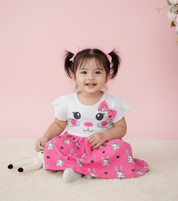 HOTY & NAUGHTY Baby Girls Midi/Knee Length Casual Dress(White, Short Sleeve)