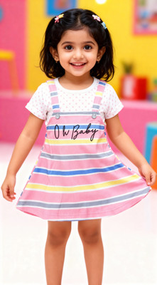 Ruyam Baby Girls Midi/Knee Length Casual Dress(Pink, Short Sleeve)