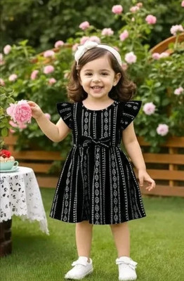UPTREND VESTURE Girls Midi/Knee Length Casual Dress(Black, Short Sleeve)