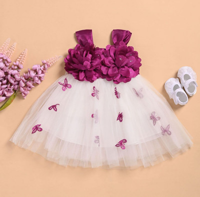 STUMBLE FASHION Baby Girls Midi/Knee Length Casual Dress(White, Purple, Sleeveless)