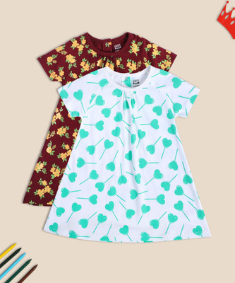 MINI KLUB Baby Girls Midi/Knee Length Casual Dress(Multicolor, Short Sleeve)