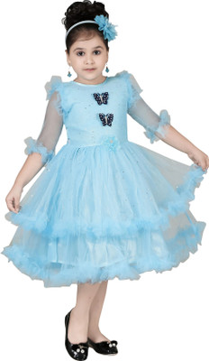 TrendyCreations Girls Below Knee Festive/Wedding Dress(Blue, Half Sleeve)