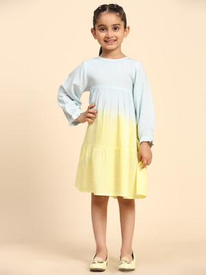 maaesa Girls Midi/Knee Length Casual Dress(Blue, Full Sleeve)