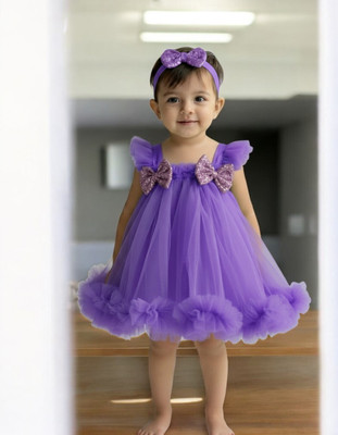 CLASSYFASHION Girls Above Knee Party Dress(Purple, Sleeveless)
