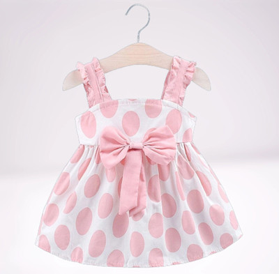 AKD FASHION Indi Girls Midi/Knee Length Casual Dress(Pink, Sleeveless)