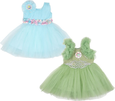 Parilux Indi Baby Girls Midi/Knee Length Festive/Wedding Dress(Blue, Green, Sleeveless)
