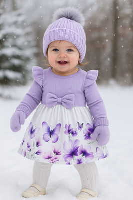 Dhanurdharaya fashion Baby Girls Midi/Knee Length Casual Dress(Purple, Full Sleeve)