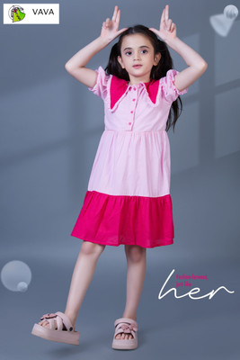 VAVA Creation Indi Girls Below Knee Party Dress(Pink, Half Sleeve)