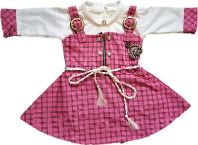 ARUNA CREATIONn Baby Girls Midi/Knee Length Casual Dress(Pink, Full Sleeve)