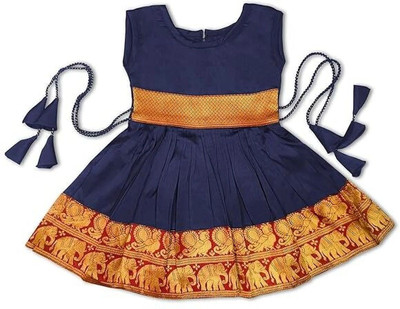 Jal Enterprises Girls Midi/Knee Length Casual Dress(Dark Blue, Sleeveless)