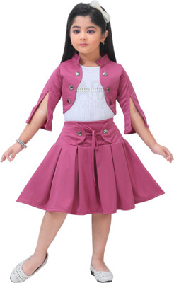 FARHAN FASHION Girls Casual Top Skirt(Pink)