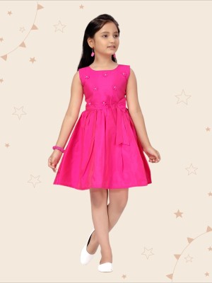 Kidotsav Girls Midi/Knee Length Festive/Wedding Dress(Pink, Sleeveless)