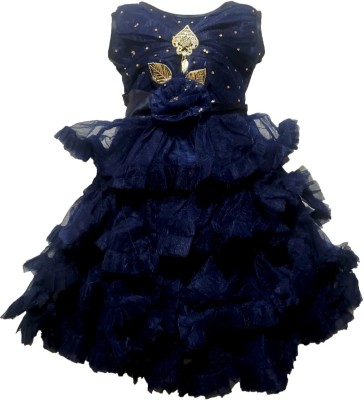 Lilions Baby Girls Midi/Knee Length Party Dress(Dark Blue, Sleeveless)