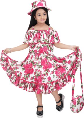 Laraib Fashion Girls Maxi/Full Length Casual Dress(Pink, Fashion Sleeve)