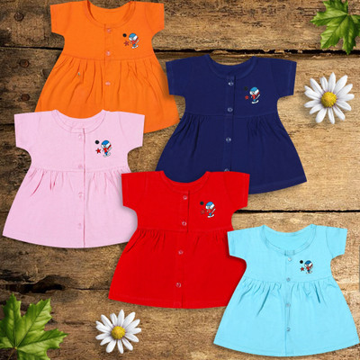 KIDEEZGUILD... Baby Girls Midi/Knee Length Casual Dress(Multicolor, Half Sleeve)