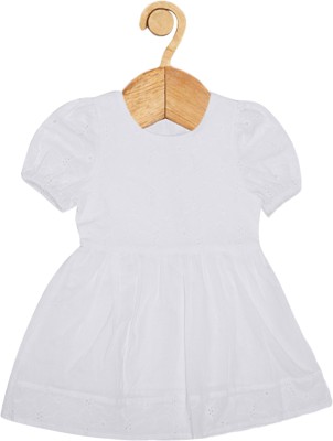 CREATIVE KID'S Girls Midi/Knee Length Casual Dress(White, Short Sleeve)