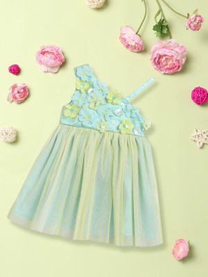 NautiNati Baby Girls Midi/Knee Length Casual Dress(Light Blue, Sleeveless)