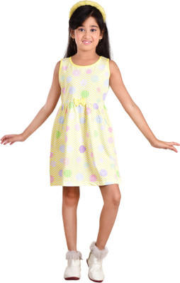 Clothe Funn Girls Midi/Knee Length Casual Dress(Yellow, Sleeveless)