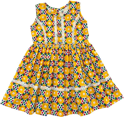 Little Aayu Girls Midi/Knee Length Casual Dress(Yellow, Sleeveless)