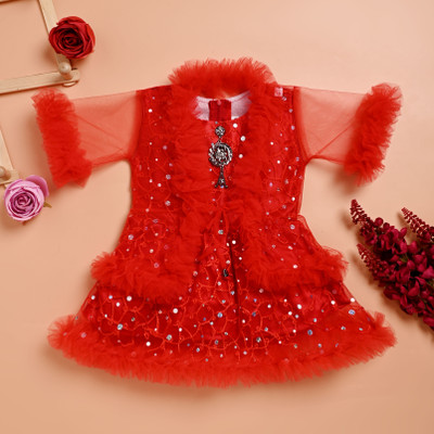 Own Baby Baby Girls Midi/Knee Length Party Dress(Red, 3/4 Sleeve)