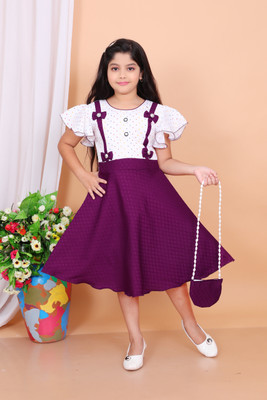 FashioNest POINT Girls Midi/Knee Length Party Dress(Purple, Short Sleeve)