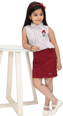 GLAMOUR WORLD GARMENTS Girls Midi/Knee Length Casual Dress(Maroon, Sleeveless)