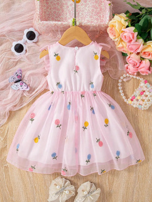 MANSI FASHION Girls Midi/Knee Length Festive/Wedding Dress(Pink, Sleeveless)