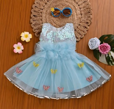 LITTLE MAMA Baby Girls Midi/Knee Length Party Dress(Blue, Sleeveless)