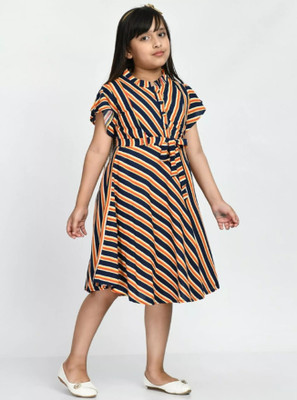 Attiris Indi Girls Midi/Knee Length Casual Dress(Black, Short Sleeve)