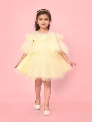 Aarika Girls Midi/Knee Length Party Dress(Yellow, Fashion Sleeve)