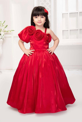 STAJMINADRESSES Baby Girls Maxi/Full Length Party Dress(Red, Fashion Sleeve)