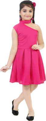 BURBN Girls Midi/Knee Length Casual Dress(Pink, Sleeveless)