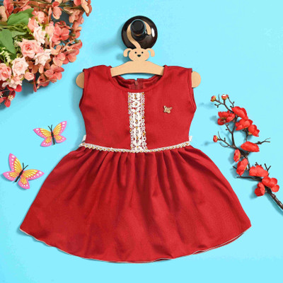 SGLIFESTYLE Baby Girls Midi/Knee Length Festive/Wedding Dress(Red, Sleeveless)