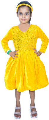 ALINA MODA Baby Girls Midi/Knee Length Festive/Wedding Dress(Yellow, Full Sleeve)