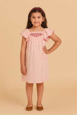 Miyo Indi Girls Midi/Knee Length Festive/Wedding Dress(Pink, Fashion Sleeve)