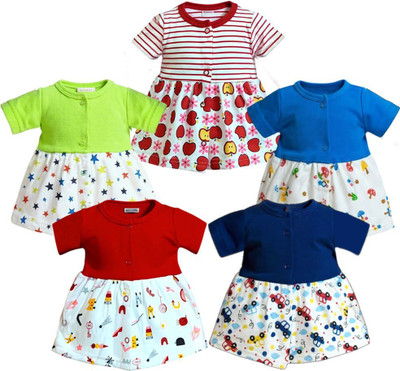 Vparents Indi Baby Girls Midi/Knee Length Casual Dress(Multicolor, Half Sleeve)
