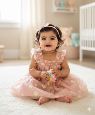 ROPROO Baby Girls Above Knee Party Dress(Orange, Sleeveless)