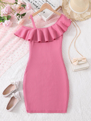 VEDANSHI ENTERPRISSE Girls Below Knee Casual Dress(Pink, Fashion Sleeve)