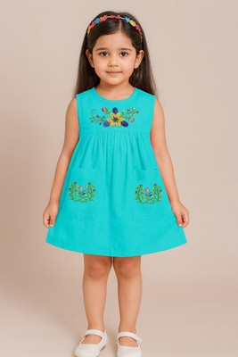 BLUEBARIC Girls Midi/Knee Length Casual Dress(Green, Sleeveless)