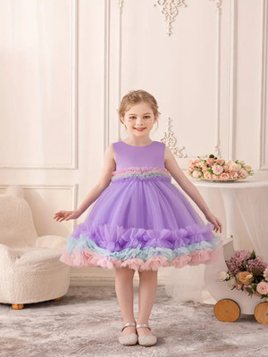 Gen Alfa Girls Midi/Knee Length Party Dress(Purple, Sleeveless)