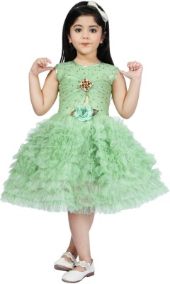 Samshil Fashion Baby Girls Below Knee Casual Dress(Green, Sleeveless)