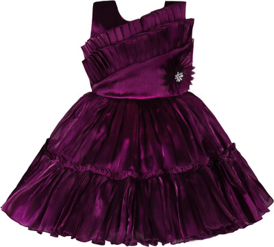 Wishkaro Girls Midi/Knee Length Party Dress(Purple, Sleeveless)