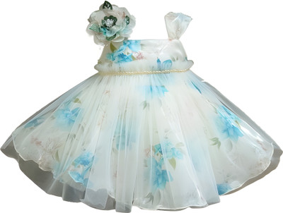 DeeVee Creations Baby Girls Midi/Knee Length Party Dress(Light Blue, Sleeveless)