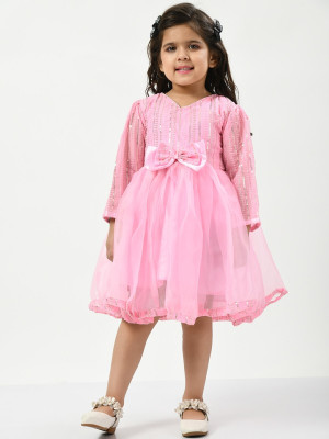 Bella Moda Girls Midi/Knee Length Party Dress(Pink, Full Sleeve)