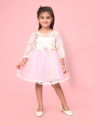 Aarika Indi Girls Midi/Knee Length Party Dress(Pink, 3/4 Sleeve)