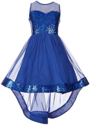 PINK WINGS Indi Girls Midi/Knee Length Party Dress(Blue, Sleeveless)