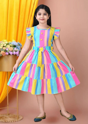 ZOMZOM FASHION Girls Below Knee Party Dress(Multicolor, Fashion Sleeve)
