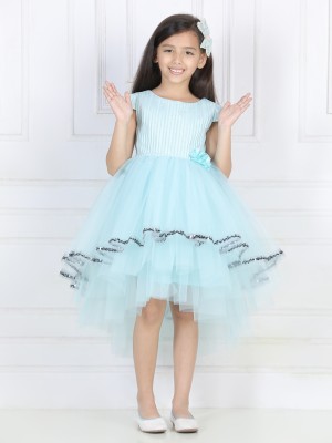 Toy Balloon Kids Girls Midi/Knee Length Party Dress(Blue, Short Sleeve)