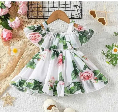 Flanze Girls Party Georgette Fashion Sleeve Top(White, Pack of 1)