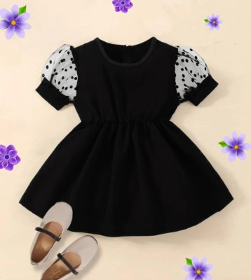 HOTY & NAUGHTY Girls Midi/Knee Length Casual Dress(Black, Short Sleeve)